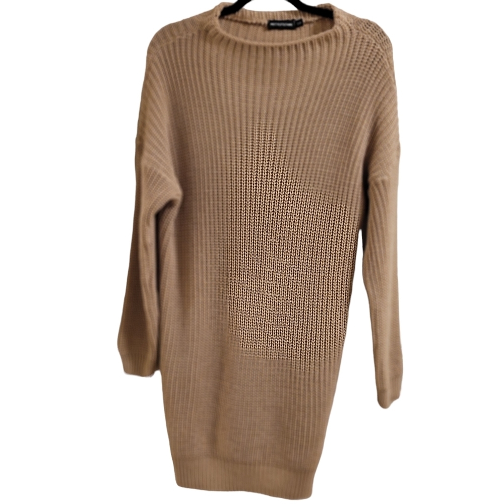 PRETTYLITTLETHING Women's Knit sweater dress size S/M Camel